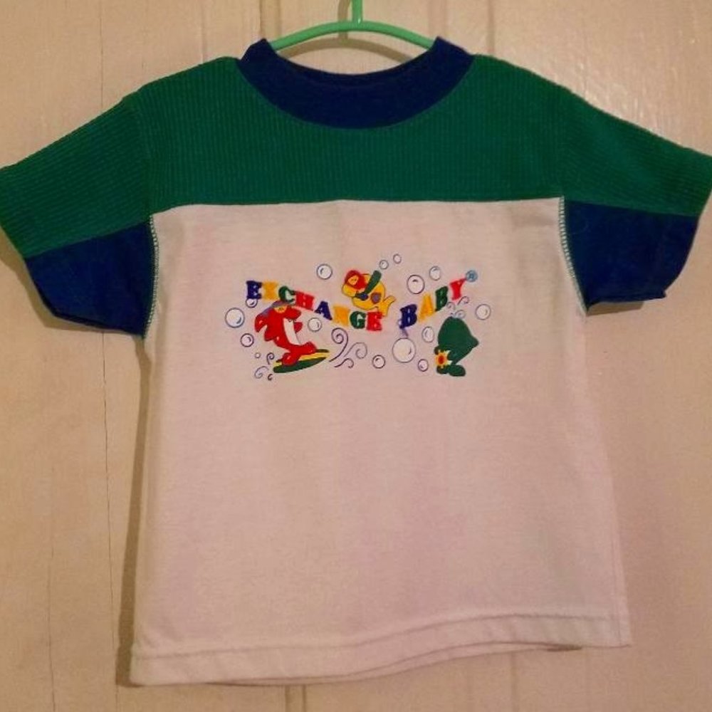 NEW Exchange Baby Top White with Royal Blue and Green Trim (Size: 24 Months)